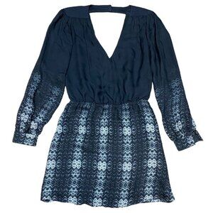 Parker Dress Sz S Silk Long Sleeve Deep Vneck Black Grey Mini